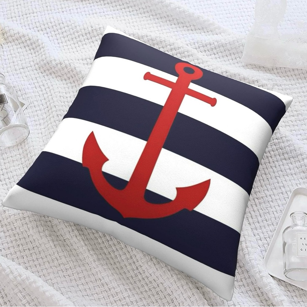 Nautical Striped Anchor Throw Pillow Cover - Picture 3 of 6